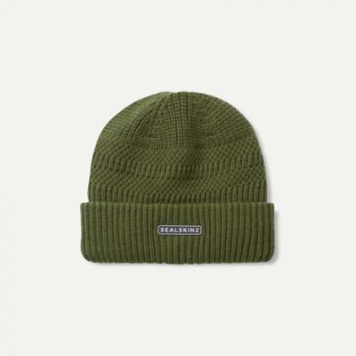 SealSkinz Gressenhall Waterproof Cold Weather Textured Stripe Roll Cuff Beanie Olive