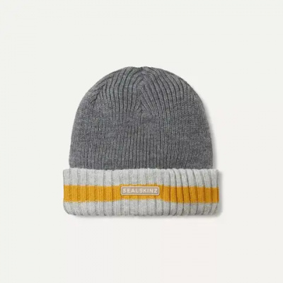 SealSkinz Holkham Waterproof Cold Weather Striped Roll Cuff Beanie Grey