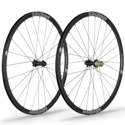 Vision Trimax 30 Disc Tubeless Road Wheelset with Vittoria Tyres Black Shimano 12mm Front 142x12mm Rear Centerlock Pair 11-12 Speed 700c With Tyres