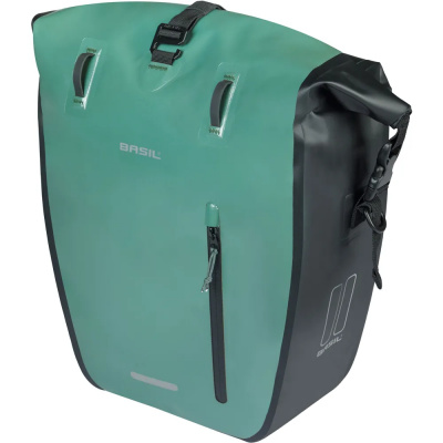 Basil Rivo Tarpaulin MIK Hooks Large Single Pannier Bag in Silvergreen and Black - 25-31L