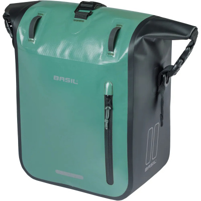 Basil Rivo Tarpaulin MIK Hooks Medium Single Pannier Bag in Silvergreen and Black - 12-15L