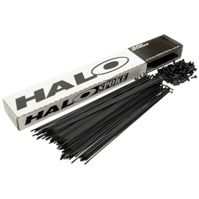 Halo Black Spokes Plain 14g with nipples. MTB/Road sizes