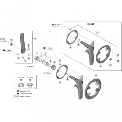 Shimano FC-R8100 fixing bolt and cover set  M8 x 10.1 mm  for 46-36T