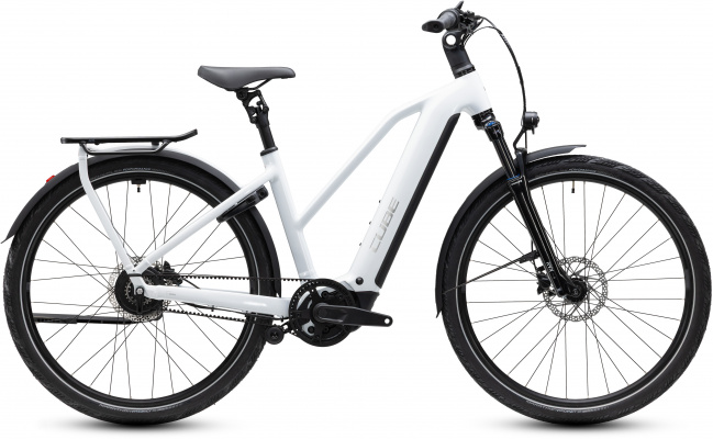 Cube 2027 Kathmandu Hybrid Deluxe Pro 800 Electric Bike With Belt Drive & Hub Gears in Metallic White & Chrome