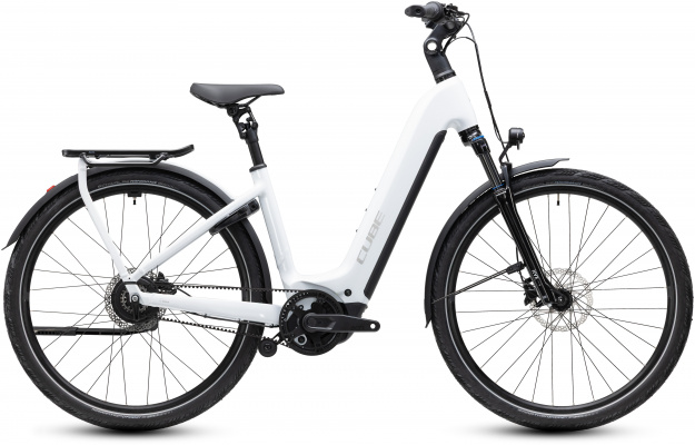 Cube 2027 Kathmandu Hybrid Deluxe Pro 800 Electric Bike With Belt Drive & Hub Gears in Metallic White & Chrome