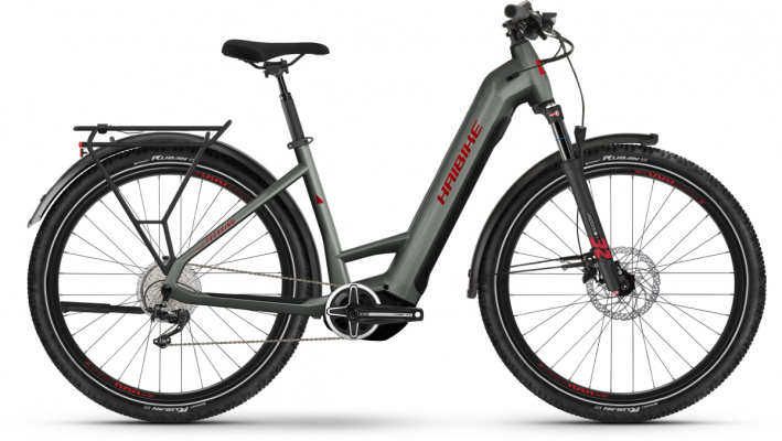 Haibike Almost Perfect Trekking 5 Low 720Wh Electric Bike in Acacia Haze & Red Large 50cm Frame