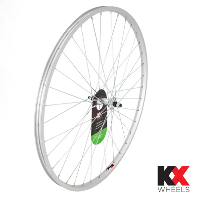 KX Hybrid 700C Road Front Bike Wheel Single Wall Rim Brake Solid Axle Silver - Refurbished