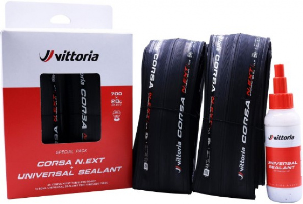 Vittoria Corsa N.EXT Tubeless Ready Road Bike Tyres Twin Pack with Sealant 80ml